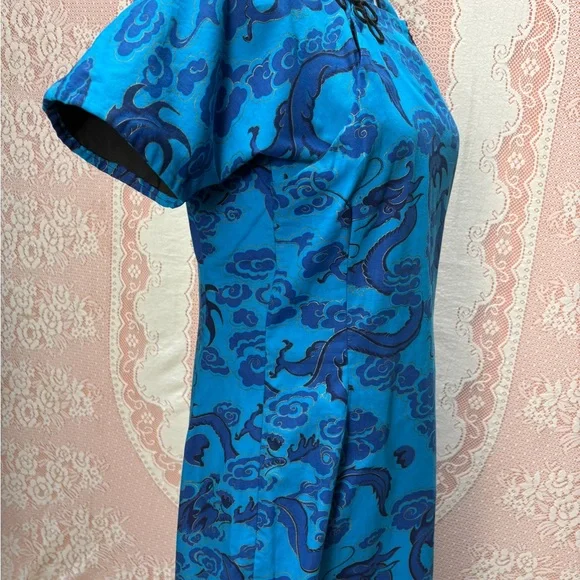 Vintage Blue Dragon Cheongsam Style Dress - Picture 6 of 8